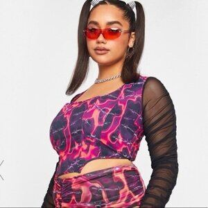 Poster Girl Womens Top Pink Black High Risk Hottie Corset Blouse Size Medium
